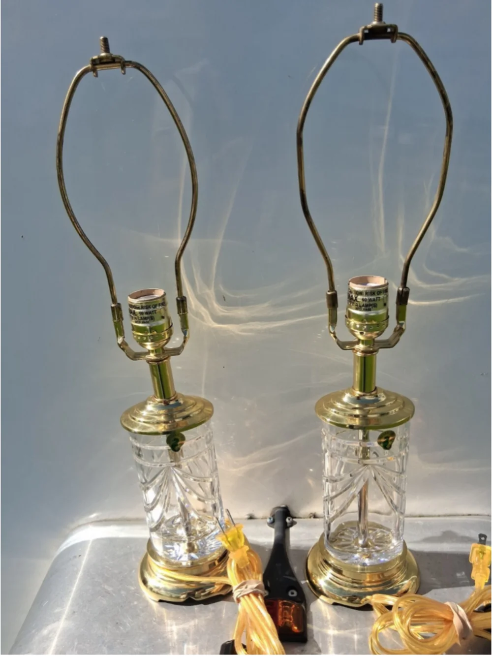 Pair Waterford Crystal and Brass Table Lamps Never Used